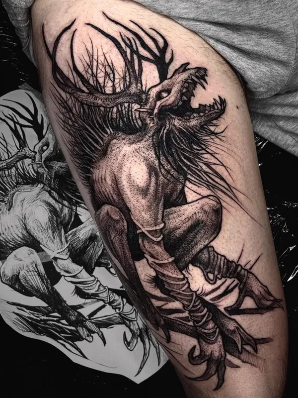 black and grey blackwork 타투 부위 calf #66715 | 타투이스트 Tessa Von