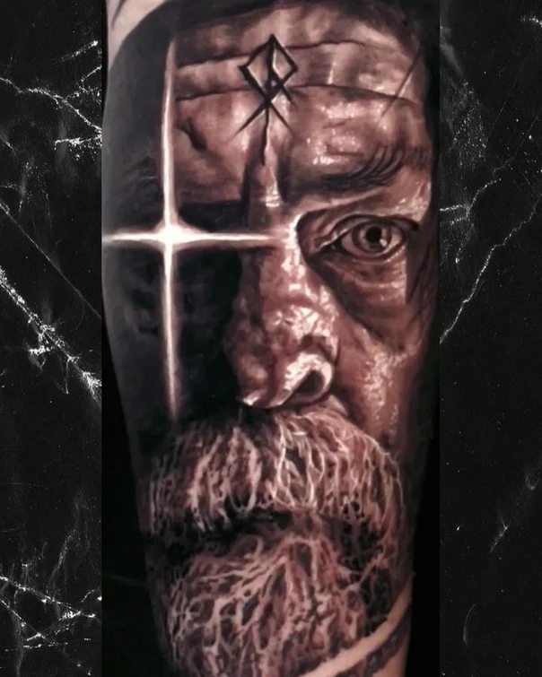 Realism Face, Cross tattoo on Forearm