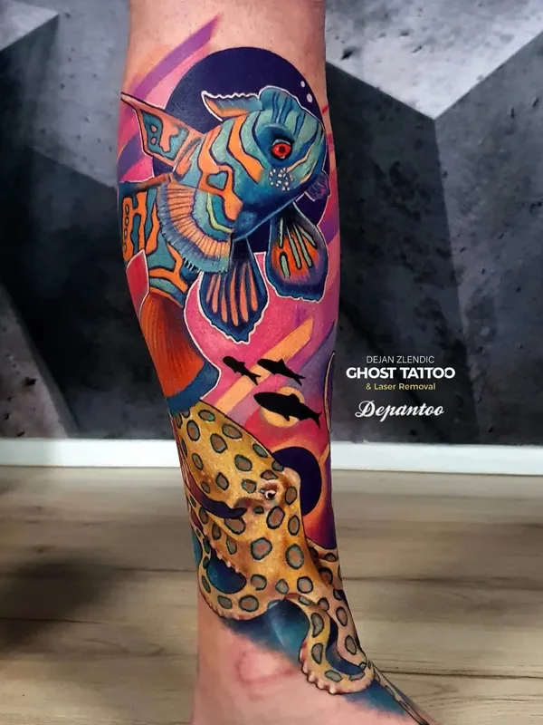 color illustrative татуировка на calf #66811 | Тату мастер Dejan Zlendic