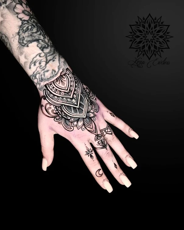 Ornamental Mandala, Geometric tattoo on Hand