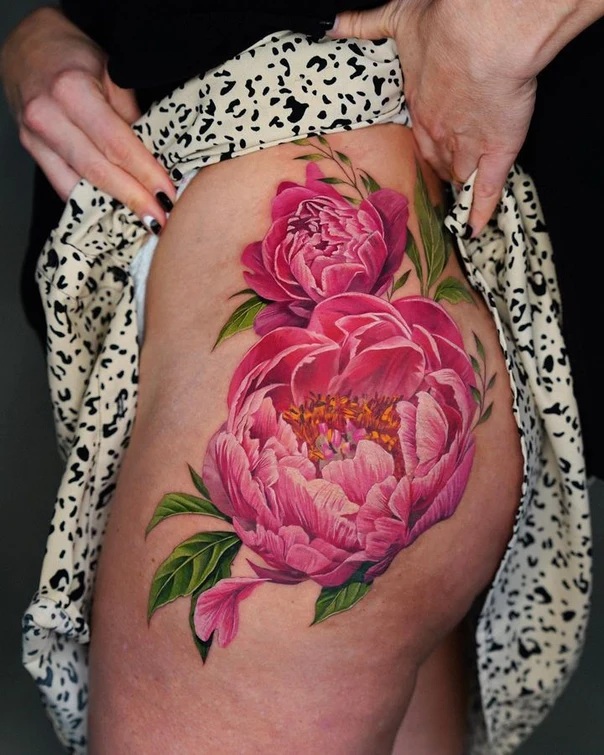 Realism Flower, Peony tattoo on Hip