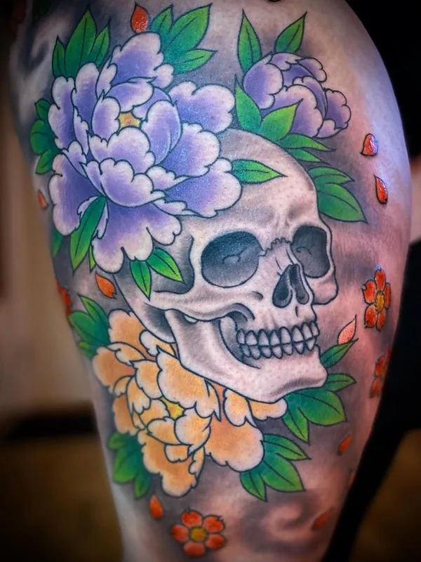 color neo traditional 纹身 在 thigh #66900 | 纹身师 Ron Koupal