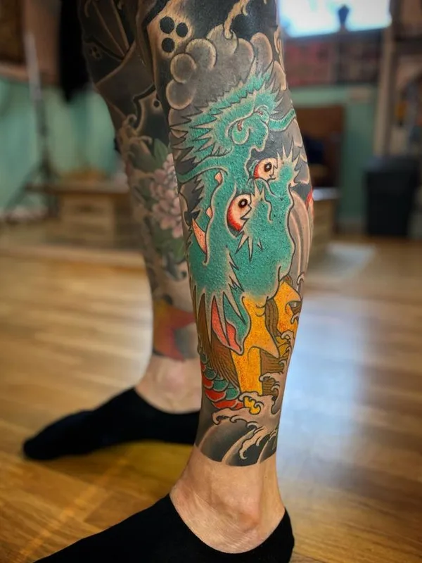 color japanese 纹身 在 calf #66899 | 纹身师 Ron Koupal