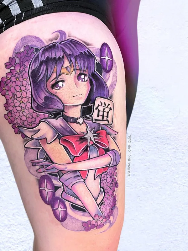 female color anime tatuaje en thigh #66911 | Tatuador Niko Czarny