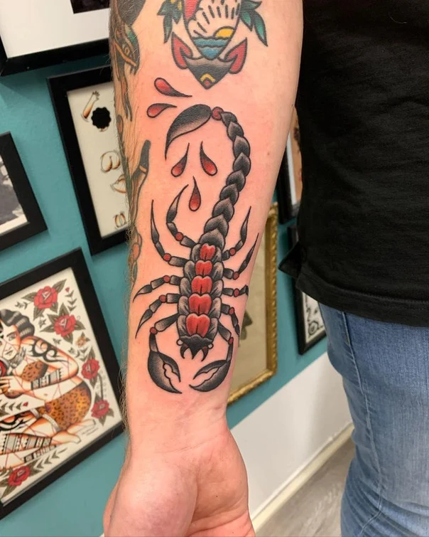 Traditional Scorpion tattoo on Forearm