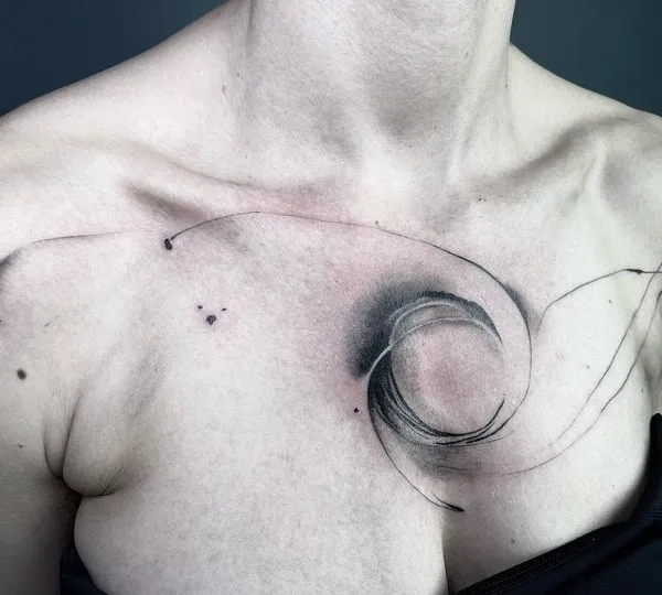 female black and grey abstract Tatuagem em chest #66986 | Tatuador Suvi of Tear Garden