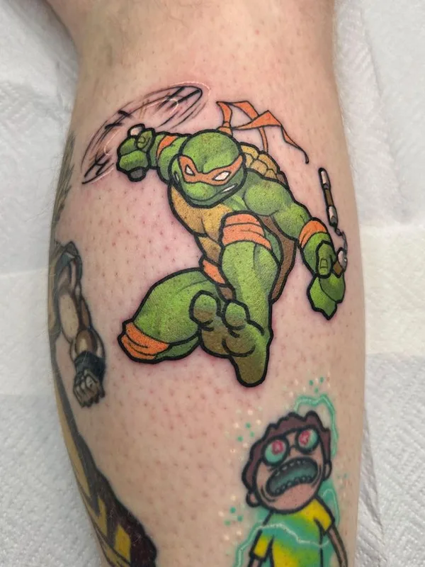 color cartoon tattoo auf calf #66999 | Tätowierer Aari Ylinen