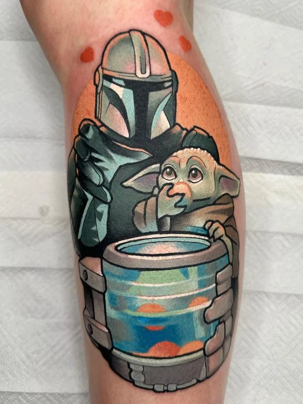 color illustrative tattoo auf calf #66991 | Tätowierer Aari Ylinen
