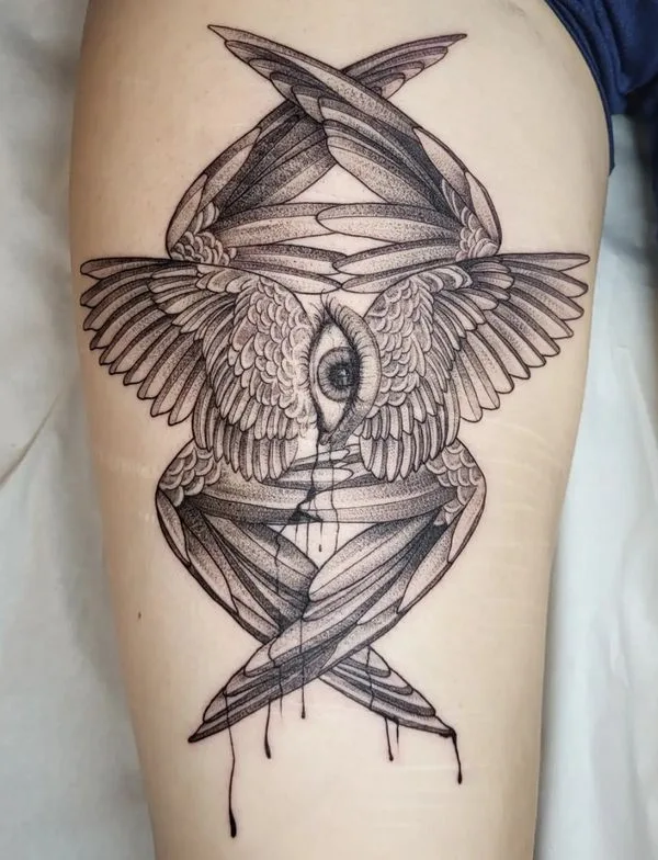 black and grey blackwork татуировка на thigh #67020 | Тату мастер foxxywallacetattoo