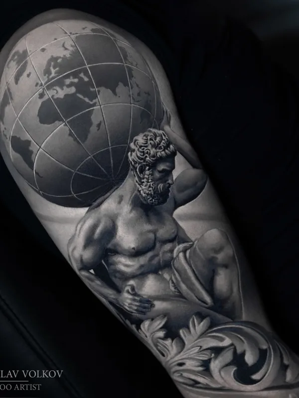 black and grey realism татуировка на full sleeve #67106 | Тату мастер Вячеслав Волков
