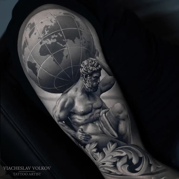 Realism Atlas, Globe tattoo on Full Sleeve