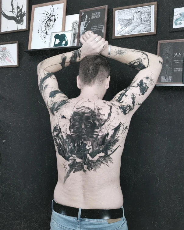 Абстрактная Portrait, Abstract tattoo на Спина (полная)