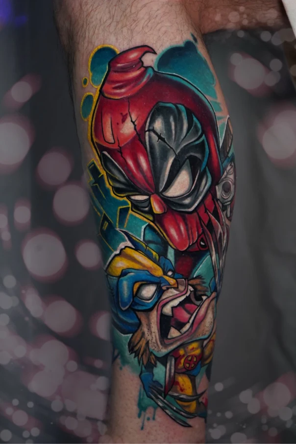 Нью-скул Deadpool, Wolverine tattoo на Предплечье