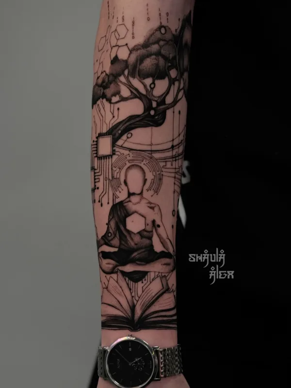 black and grey blackwork 타투 부위 forearm #67264 | 타투이스트 Alex Shaula