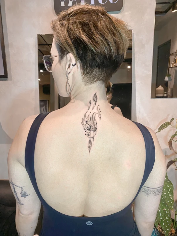Ornamental Floral, Abstract tattoo on Back of neck