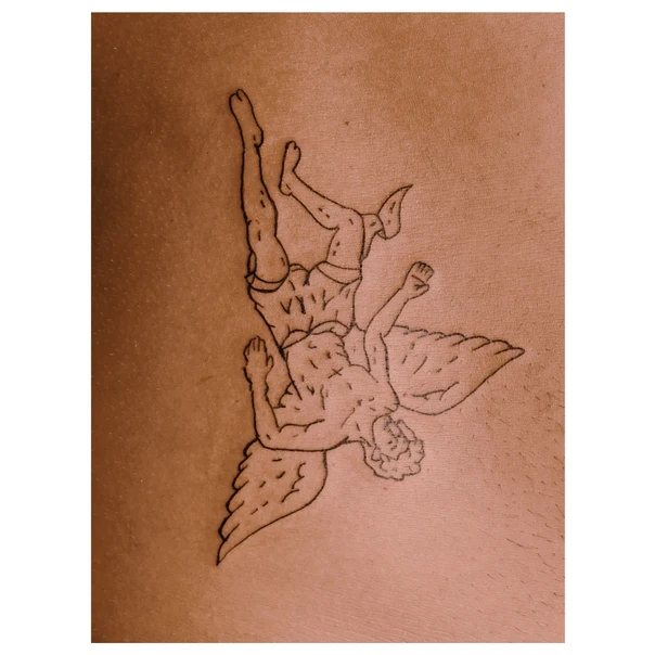 Linework Angel tattoo on Thigh