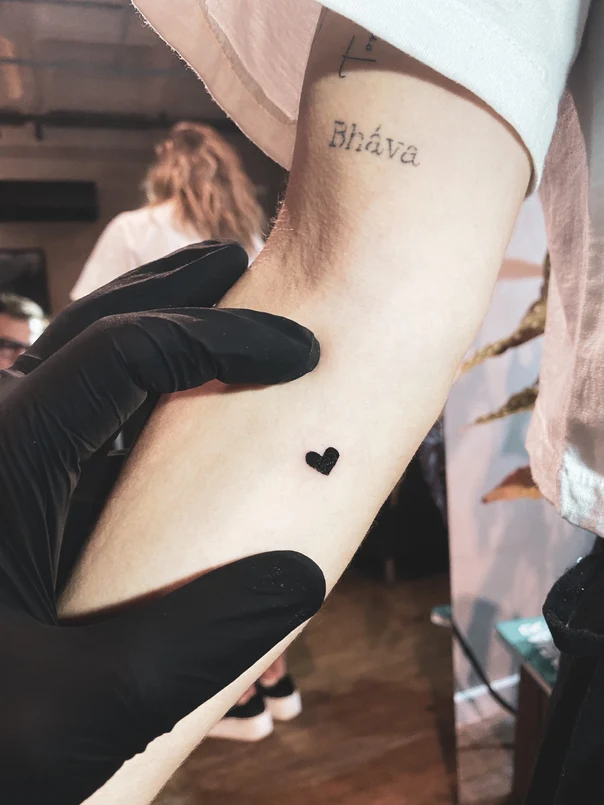 Minimalism Heart, Lettering tattoo on Forearm