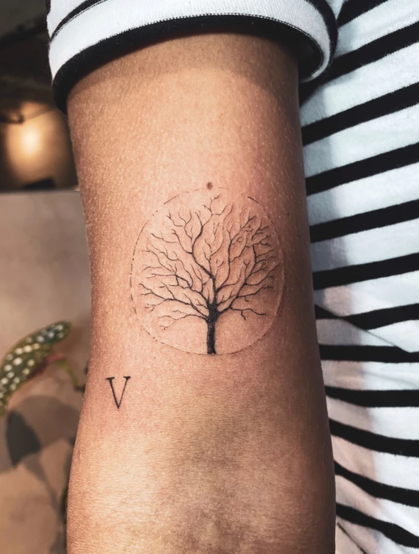 Linework Tree, Lettering tattoo on Forearm