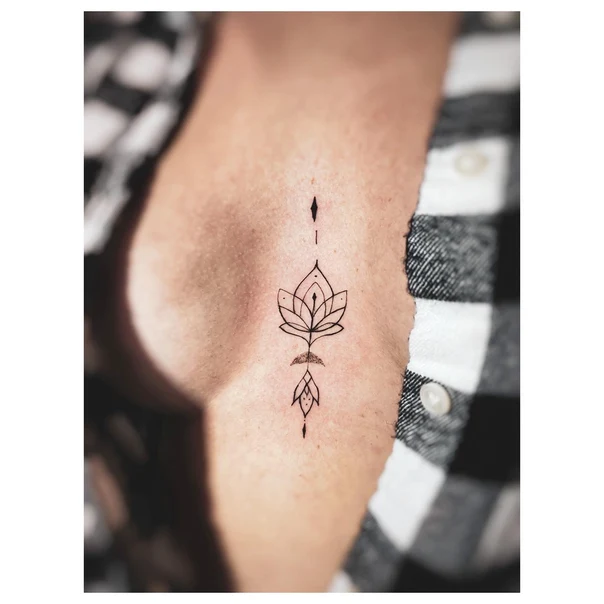 Linework Lotus, Geometric tattoo on Sternum