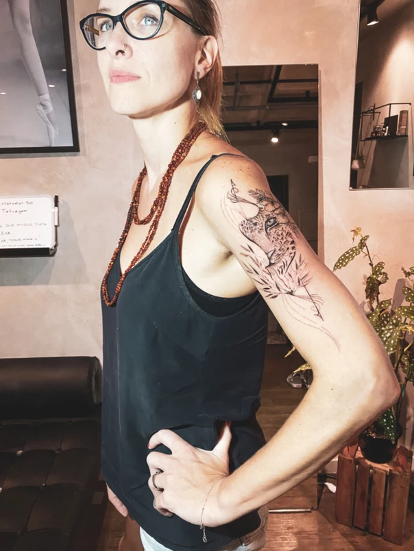 Sketch Animal, Floral tattoo on Upper Arm