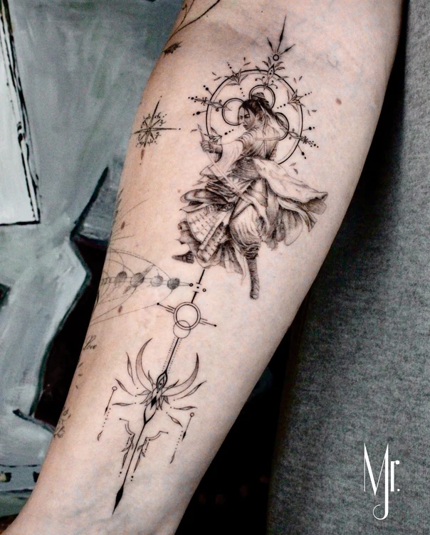 Illustrative Figure, Geometric tattoo on Forearm