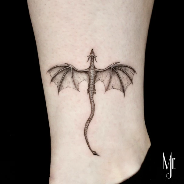 Blackwork Dragon tattoo on Calf