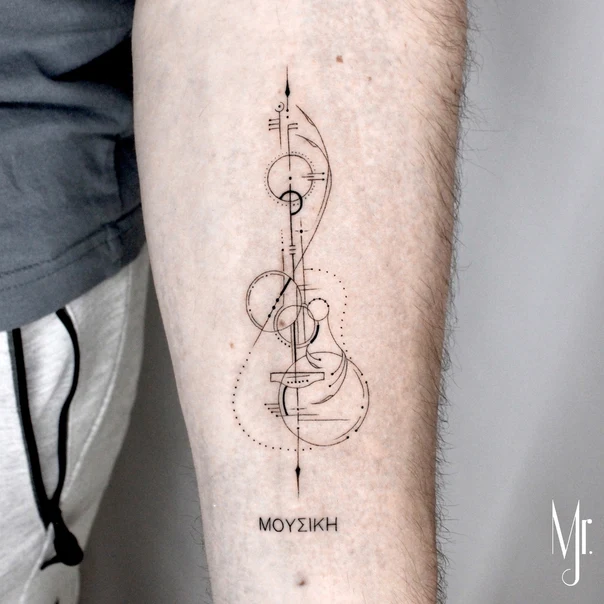 Geometric Guitar, Geometric shapes tattoo on Forearm