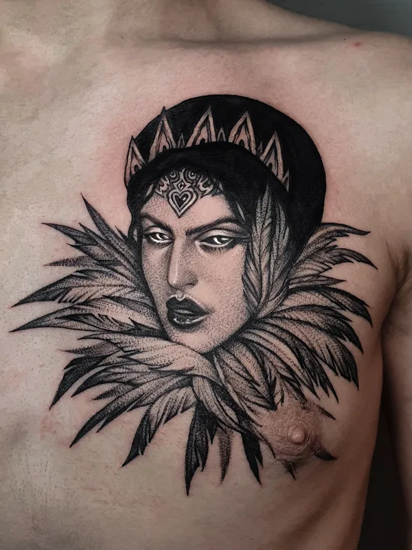 black and grey blackwork 타투 부위 chest #67421 | 타투이스트 Łera Zabłocka