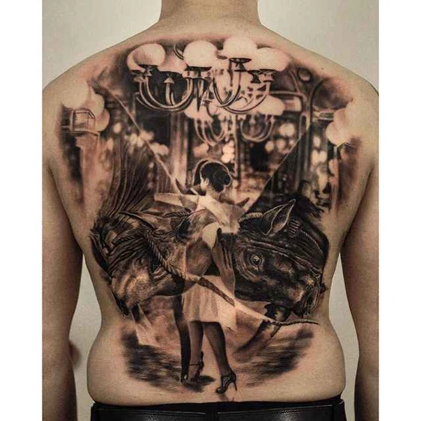 Realism Rhino, Woman tattoo on Full Back