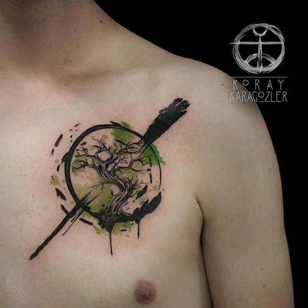 Illustrative Tree, Abstract tattoo on Chest