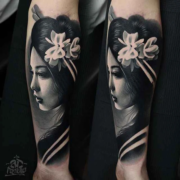 Realism Geisha, Flower tattoo on Forearm