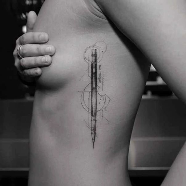 Fineline Pencil, Geometric tattoo on Ribcage