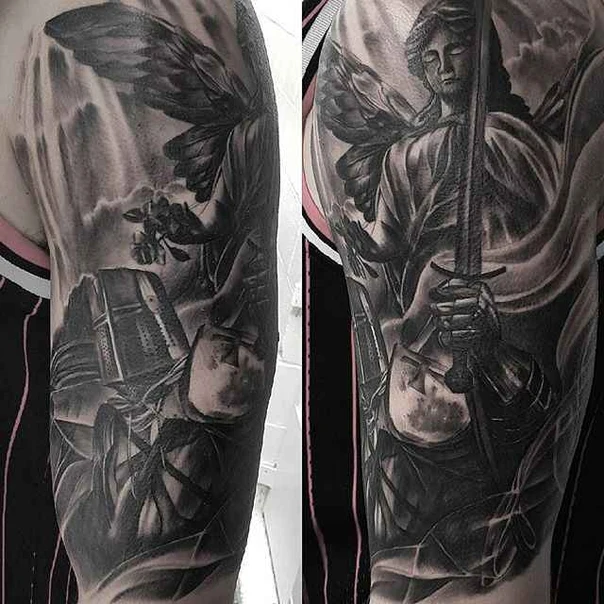 Realism Angel, Knight tattoo on Full Sleeve