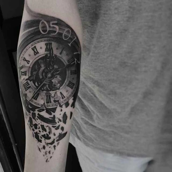 Black & Grey Clock, Time tattoo on Forearm