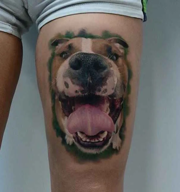 men color realism, portrait 纹身 在 leg #276 | 纹身师 Karol Rybakowski