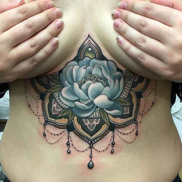 Ornamental Flower, Mandala tattoo on Sternum