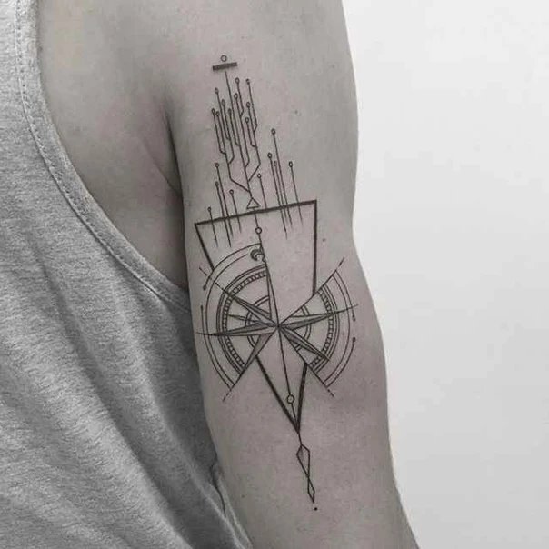 Geometric Compass, Circuitry tattoo on Forearm