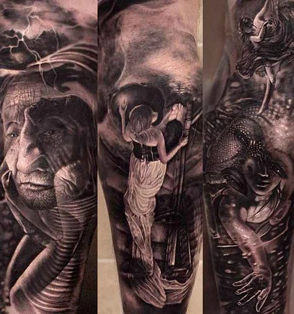 black and grey realism tattoo auf full sleeve #243 | Tätowierer Matthew James
