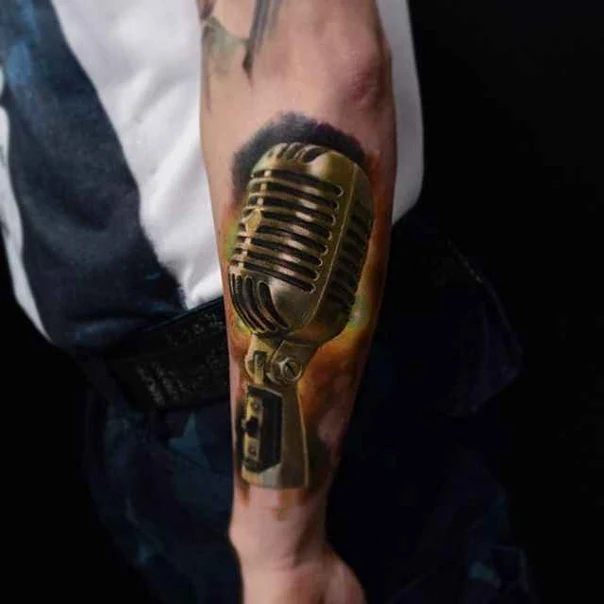 Realism Microphone tattoo on Forearm