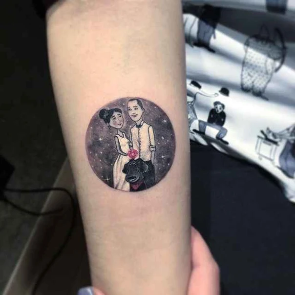 Illustrative Couple, Dog tattoo on Forearm