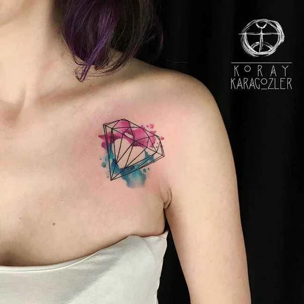 Watercolor Diamond tattoo on Chest