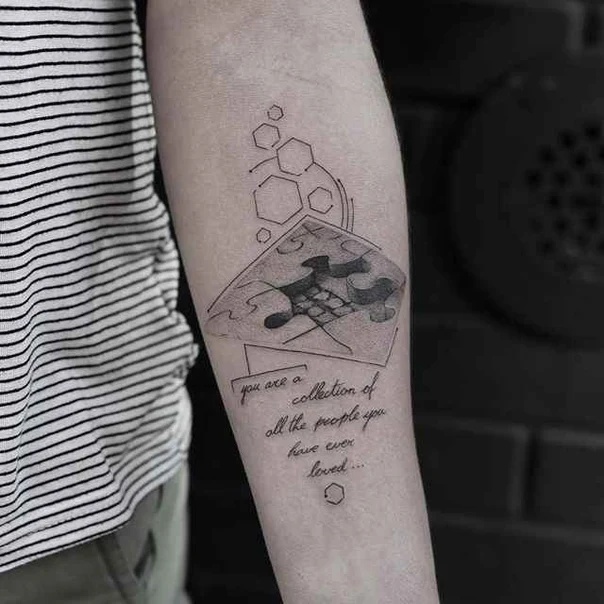 Linework Puzzle, Geometric tattoo on Forearm