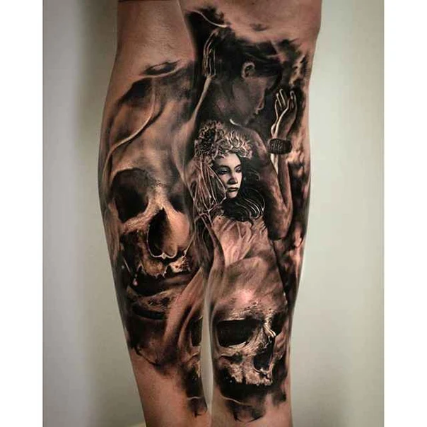 Realism Skull, Portrait tattoo on Full Sleeve