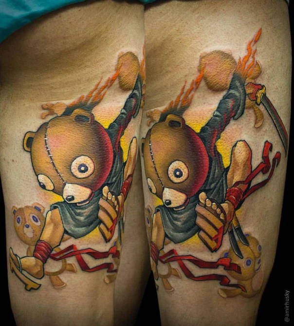 Нью-скул Teddy bear, Samurai tattoo на Thigh