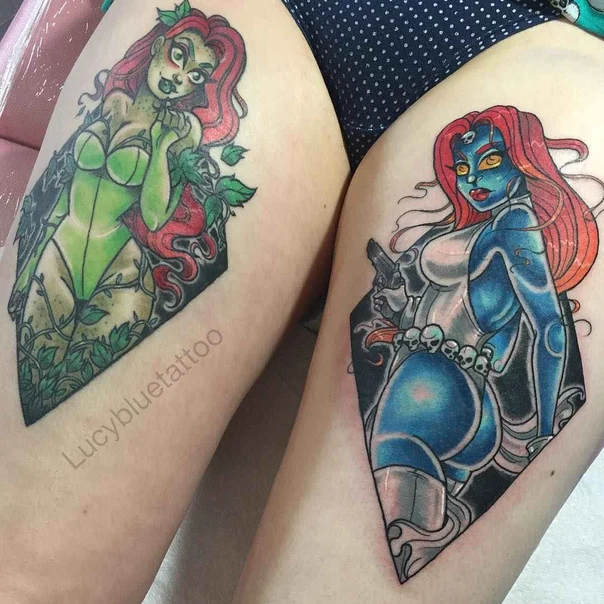 Cartoon Comic book characters, Poison ivy tattoo on Thigh