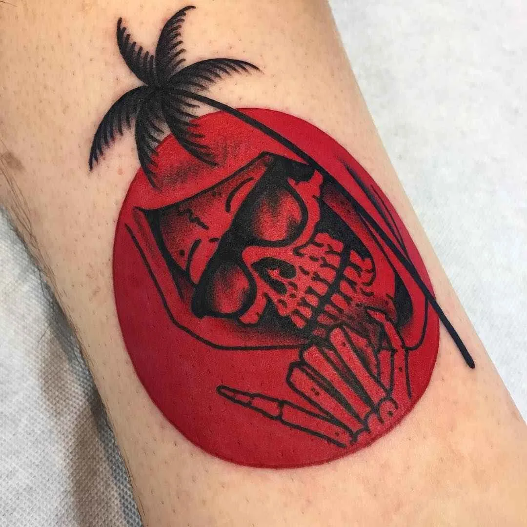Tattoo artist Frankie Caraccioli The Death cloack traditional color tattoo Death in Paradise