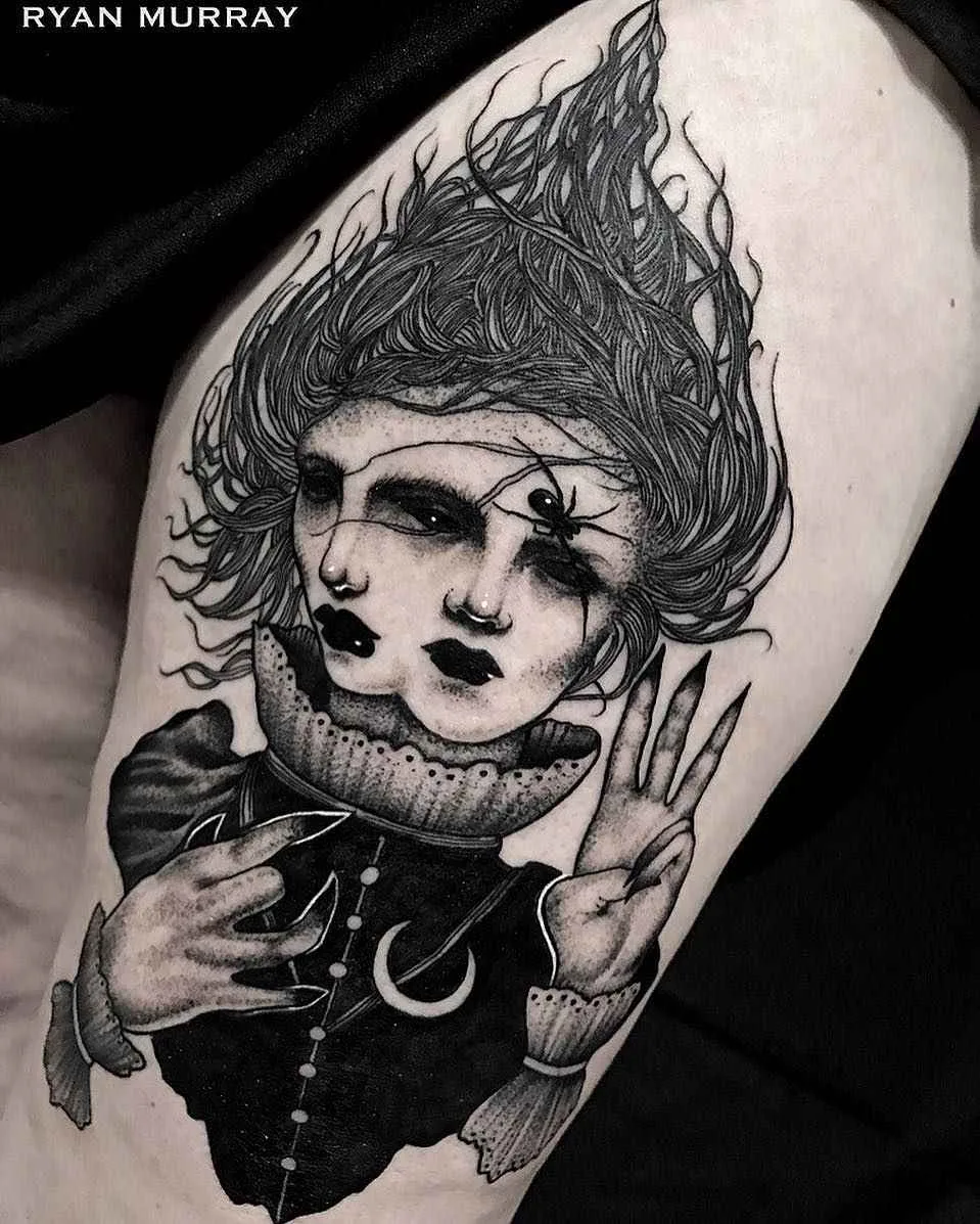 Тату мастер Ryan Murray black horror neotraditional tattoo