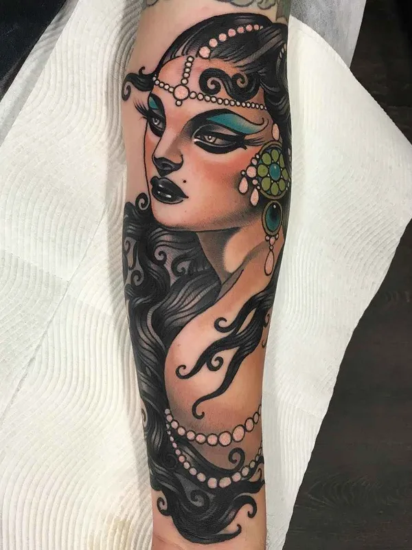 female color neo traditional 纹身 在 forearm #10639 | 纹身师 Emily Rose Murray