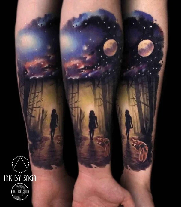 Realism Forest, Wolf tattoo on Forearm