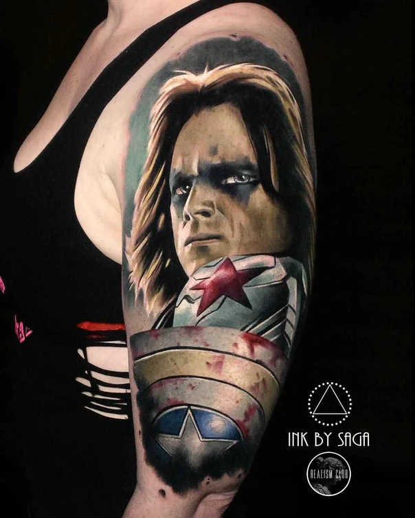 Realism Character, Shield tattoo on Upper Arm